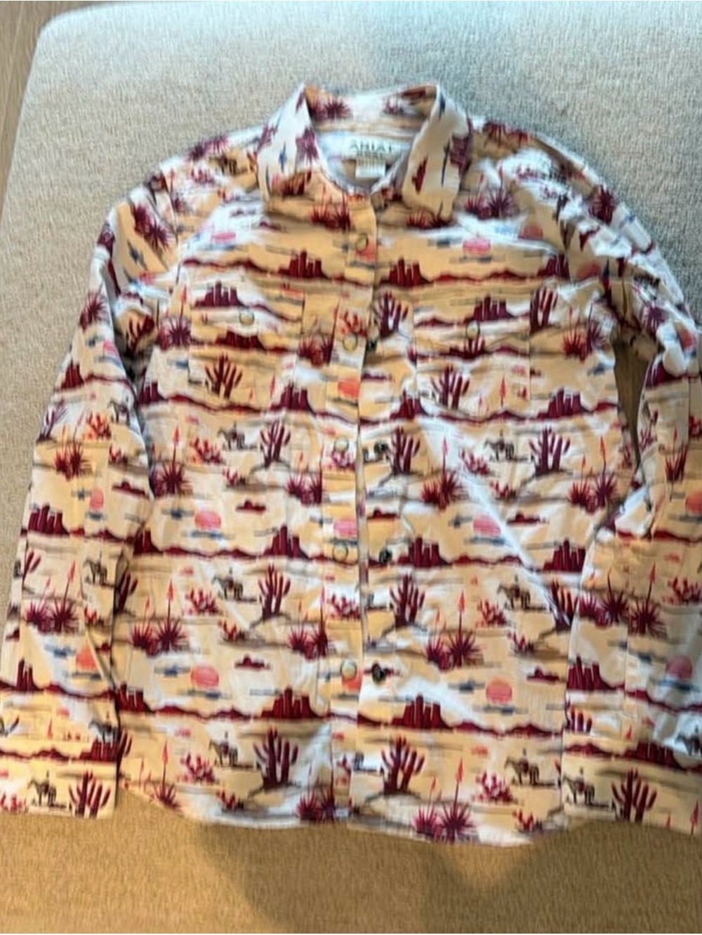 Ariat Cream Button-Up Shirt with Burgundy Desert Motif